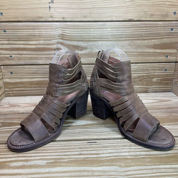 Chocolat Blu Womens EU 38 US 7.5-8 Block Heel Sandals Brown Leather Woven Shoes - Picture 3 of 10